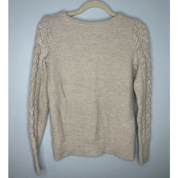 Gap For Good Crewneck Cotton Sweater Size Small Neutral Cable Knit Fisherman - Picture 3 of 7